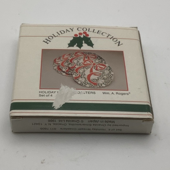 Vintage 1986  Set of Four Oneida Silver Holiday Wreath Coasters - Picture 9 of 9